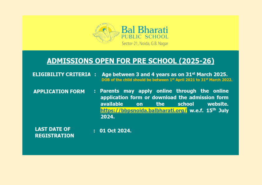 Admission Open For Pre School (2025-26)