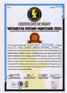 Vidyairthi Vigyan Manthan Certificate of Merit