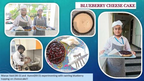 MANAV VAID (XII D) AND AAMNI(XII D) EXPERIMENTING WITH SWIRLING BLUEBERRY TOPPING ON CHEESECAKE!!